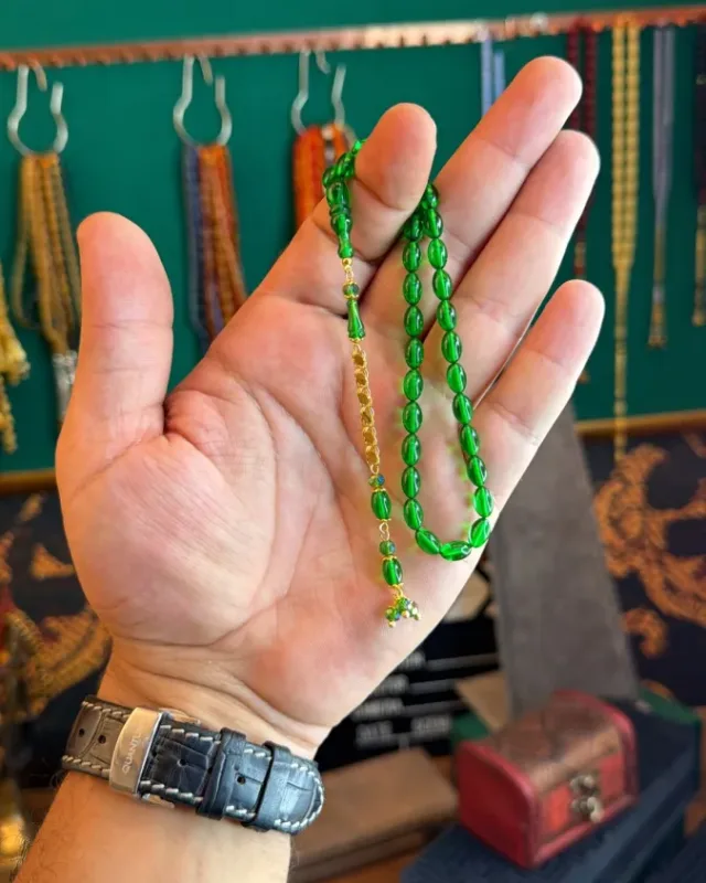 Blok Ateş Kehribar Tesbih 14K VIP Altın Püskül Siverekli Mahmut İşçilik