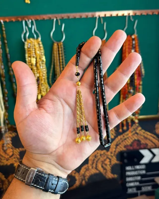 Erzurum El İşçiliği Oltu Tesbih 14K VIP Altın Püskül Full Altın Çakım Hüseyin Altunkaynak